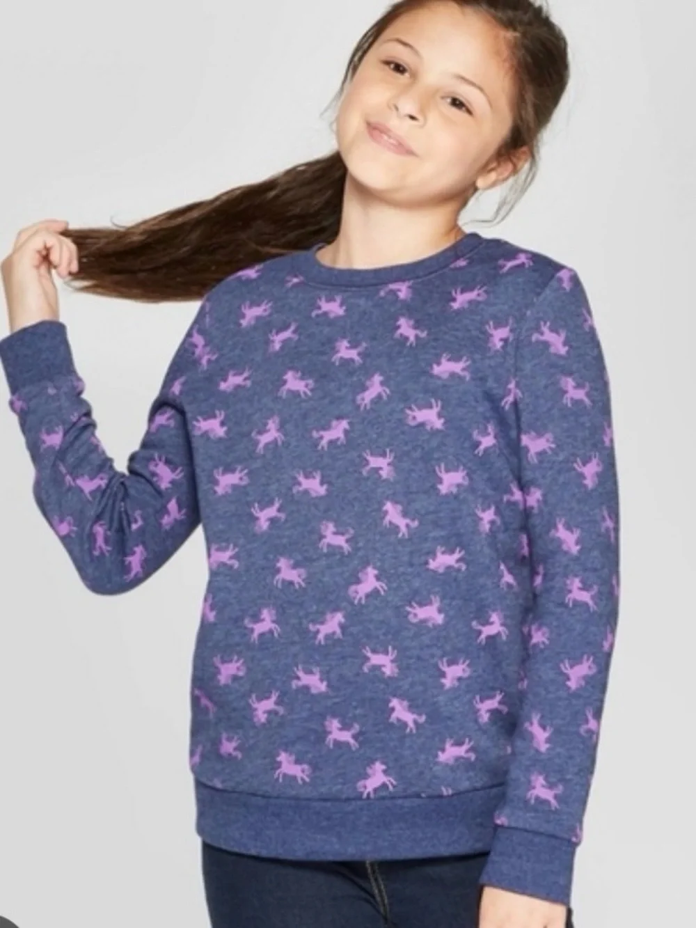 Cat & Jack Girls Purple Pink Unicorn Print Heather Blue Crewneck Sweatshirt Size